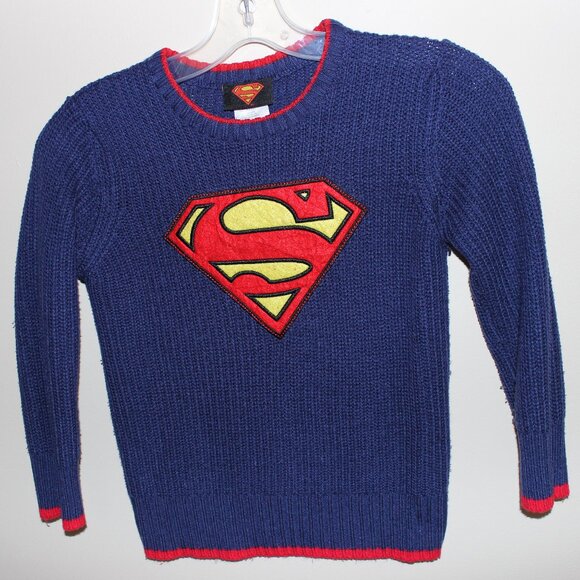 FREE WITH ANY BUY!❤️original SUPERMAN kids sweater 6T embroidered big logo - Picture 1 of 5